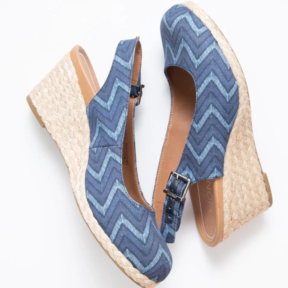 Vionic Cora Lina Chevron Wedge Espadrille Slingback Shoes Blue Tan Size 7 - Picture 4 of 8